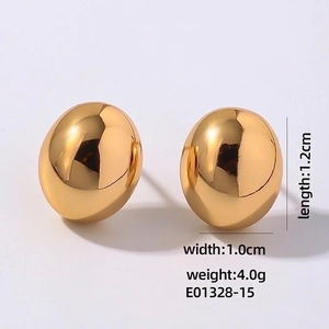 Detailed size view of irregular gold oval stud earrings with 1.2cm length and 1.0cm width