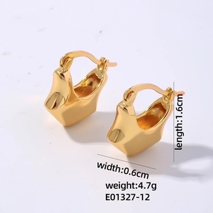 Detailed size view of golden geometric stainless steel earrings with polished finish