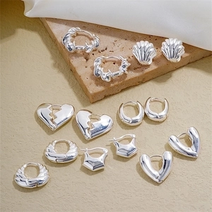 Stainless Steel Hoop Earrings With Copper Earring Post Geometric U-Shape Heart Shell Spiral Polished Mirror Minimalist Women