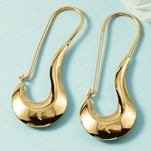 Minimalist gold irregular teardrop hook earrings with smooth metallic high-gloss finish