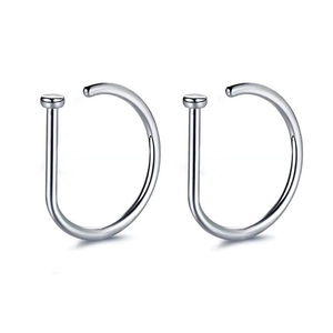 Surgical steel D-shaped nose rings in silver finish for a minimalist punk jewelry look