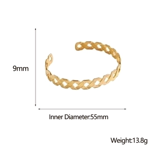 Technical dimensions of 9mm wide hollow C-shaped gold bangle showing 55mm inner diameter