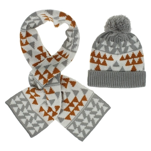 Ensemble hiver tricoté pour enfants avec bonnet à pompon et écharpe à motifs géométriques