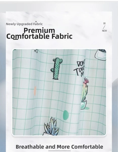Detail of breathable fabric with green plaid pattern and cute cactus print design