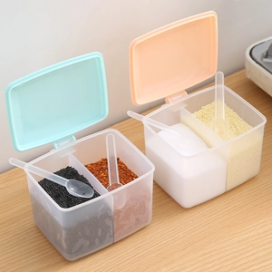 Seasoning Box Plastic Divided Spice Jars With Spoons Kitchen Storage Clear Container Flip Top Lid Handle