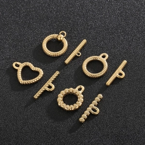 Golden heart and round toggle clasps set for DIY jewelry making in polished finish