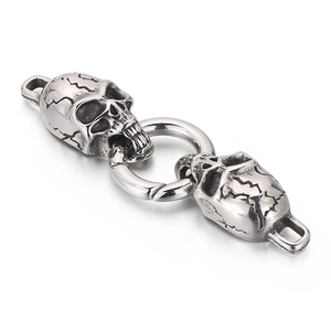 Gothic skull head stainless steel bracelet connector clasp in polished silver finish