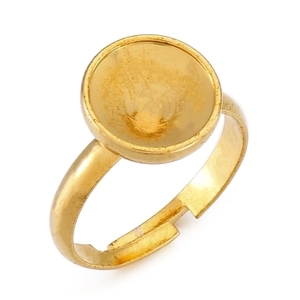 Adjustable golden stainless steel ring base with a round bezel cup for DIY jewelry