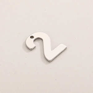 Polished silver number 2 pendant in stainless steel for DIY jewelry necklace making