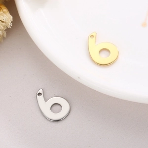Minimalist stainless steel Arabic number 6 pendants in gold and silver finishes for DIY jewelry