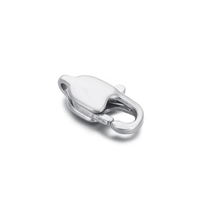 Polished silver stainless steel lobster clasp accessory for jewelry making on white background