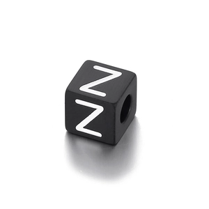 Square black titanium steel charm bead with white engraved letter Z for DIY bracelet