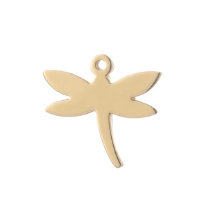 Polished gold stainless steel dragonfly pendant for DIY jewelry making on white background