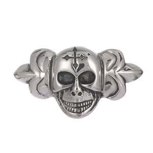 Punk style silver skull charm with wings and cross pattern for leather bracelets