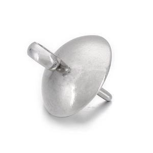 Macro shot of silver stainless steel half-round earring post with needle for DIY crafts