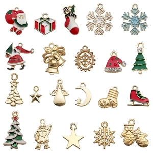 Christmas Charms Pendants Zinc Alloy Enamel Rhinestone Santa Claus Tree Snowflake DIY Jewelry Making Craft Accessory