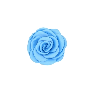 Detail of light blue satin rose handmade fabric flower for clothing and hair accessories