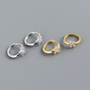 925 Sterling Silver Star Zircon Studded Huggie Hoop Earrings Minimalist Korean Style Jewelry For Women