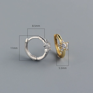 Detail view of S925 silver star stud earrings with zirconia dimensions 11mm by 8.5mm