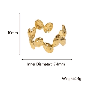 Detailed size parameters of the gold irregular texture open ring with 17.4mm inner diameter