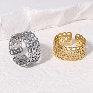 Hollow geometric patterns open rings in gold and silver finish for women minimalist style