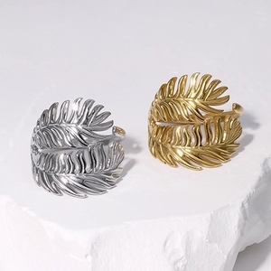 Anello In Acciaio Inossidabile A Forma Di Foglia Regolabile Aperto Gioielli Minimalisti Per Donne