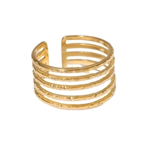 Minimalist 18K gold plated multi-layer open ring with hammered texture for women