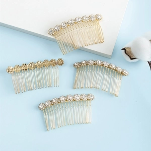 Set of four gold rhinestone sunflower hair combs for elegant bridal hairstyling decor