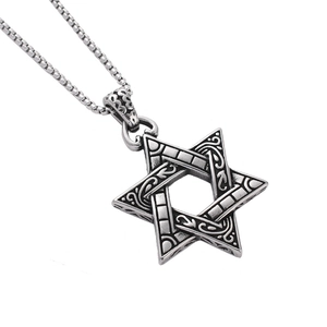 Collier hexagramme en acier inoxydable vintage avec pendentif étoile et chaîne