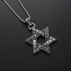 Collier avec pendentif hexagramme rétro en acier inoxydable et chaîne vénitienne