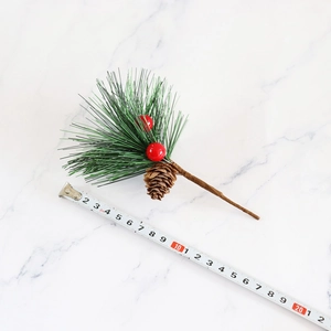 Artificial Christmas pine branch with red berries and pinecones for festive decor, 18cm long