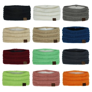 Flat lay grid showing 12 colors of winter fleece-lined knit headbands with MOK logo