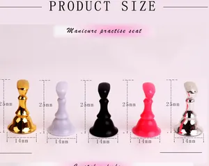 Detailed size chart showing 25mm height and 14mm base for manicure practice stand