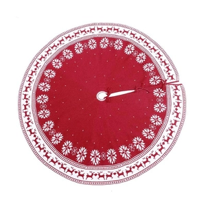 Red and white knitted Christmas tree skirt with snowflake and reindeer patterns, 90cm size