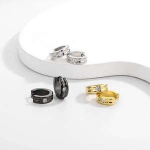 Titanium Steel Rhinestone Hoop Earrings For Men Women Hip Hop Gothic Huggie Ear Buckle Simple Polished Piercing Jewelry