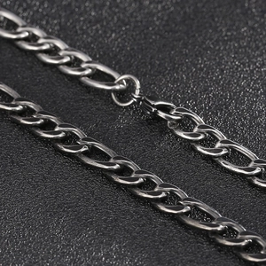 Vintage gunmetal stainless steel NK curb chain necklace for men with a rugged flat link design