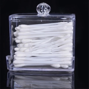 Clear acrylic cotton swab organizer box with diamond handle and pull-out drawer base