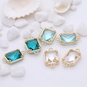 Rectangular Jewelry Connector Brass With 24k Gold Plating Faceted Glass Double Loops DIY Accessories For Earring Making
