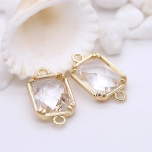 DIY 14k gold-plated square glass pendants for jewelry making on natural shell background