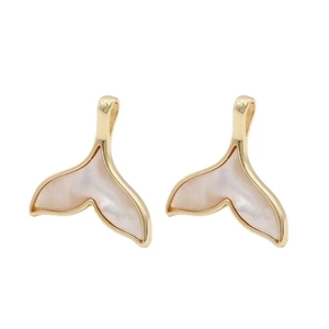 14k gold plated whale tail pendant with white mother of pearl inlay on white background