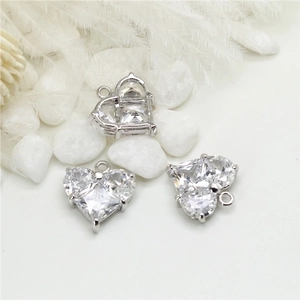 14K gold plated heart pendant with micro-inset zircons for DIY jewelry making necklaces