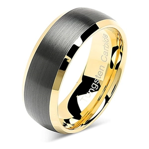 Tungsten Carbide Ring Black Gold Dual Tone Brushed Finish Polished Edge Wedding Band For Men Fashion Jewelry