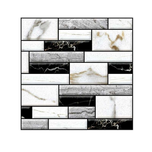 Self-adhesive PVC wall sticker with black white and grey marble mosaic texture