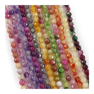 Faceted 4mm colorful agate beads in vibrant pink purple green and yellow for DIY jewelry