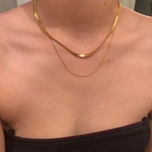 Multi Layer Snake Chain Necklace Stainless Steel Flat Herringbone Layered Choker Jewelry For Women Chic Gold Silver