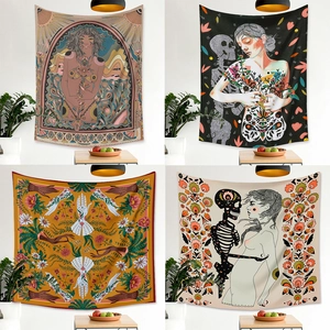 Bohemian Tapestry Wall Hanging Polyester Mystic Skeleton Floral Art For Bedroom Living Room Aesthetic Home Decor
