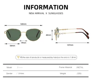 Guide des tailles détaillé pour lunettes de soleil en métal avec dimensions de monture