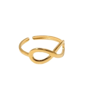 Minimalist gold infinity ring with adjustable open design in polished stainless steel