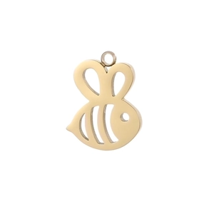 Detailed close-up of a shiny gold bee pendant accessory with a top hanging loop