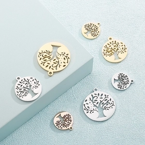 Stainless Steel Tree Of Life Charms Hollow Round Circle Pendants DIY Jewelry Making Findings For Necklaces Bracelets